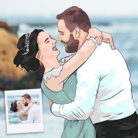 Frau und Mann auf einem Cartoon Bild von ihnen