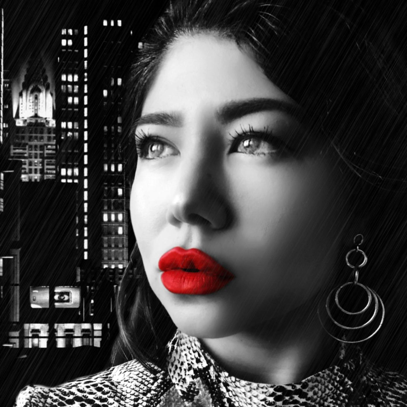 Sin City Poster einer Frau mit roten Lippen